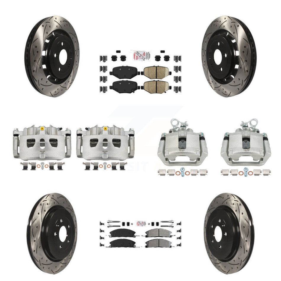 Front Rear Brake Caliper Drill Slot Rotor Semi-Metallic Pad Kit (10Pc) For Ford Explorer KCD-100474N