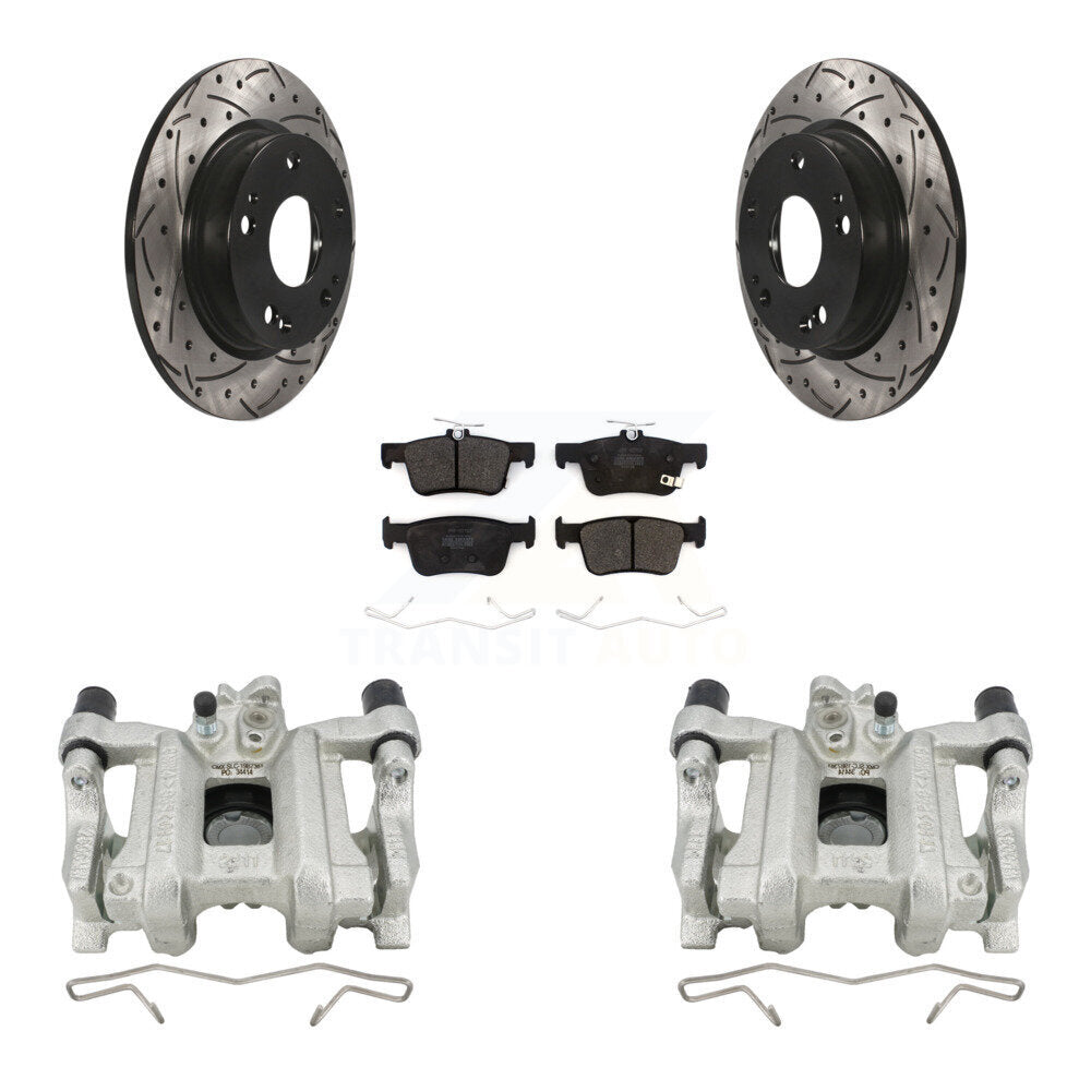Rear Brake Coated Caliper Drill Slot Rotor Semi-Metallic Pad Kit For Honda Civic Insight KCD-100474P