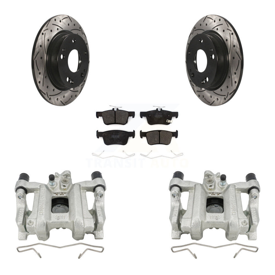 Rear Brake Coated Caliper Drill Slot Rotor Semi-Metallic Pad Kit For Honda Civic Insight KCD-100474P