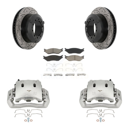 Rear Brake Caliper Drill Slot Rotors Ceramic Pad Kit For Ford F-450 Super Duty F-550 LCF KCD-100475C
