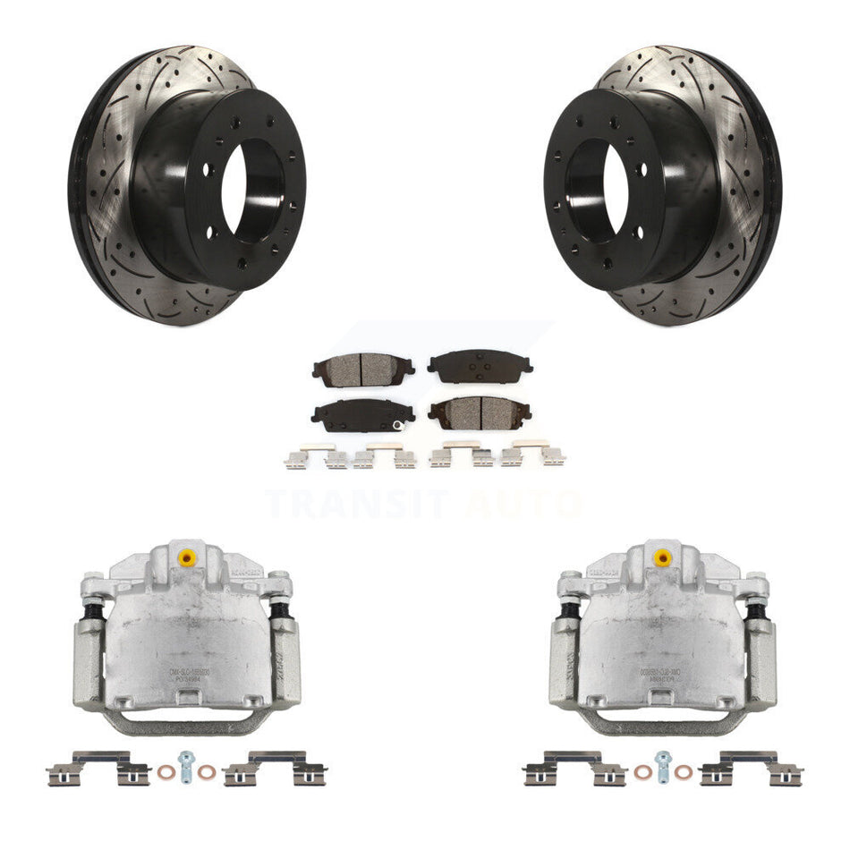 Rear Brake Coated Caliper Drill Slot Rotors Semi-Metallic Pad Kit For Chevrolet Suburban KCD-100475S