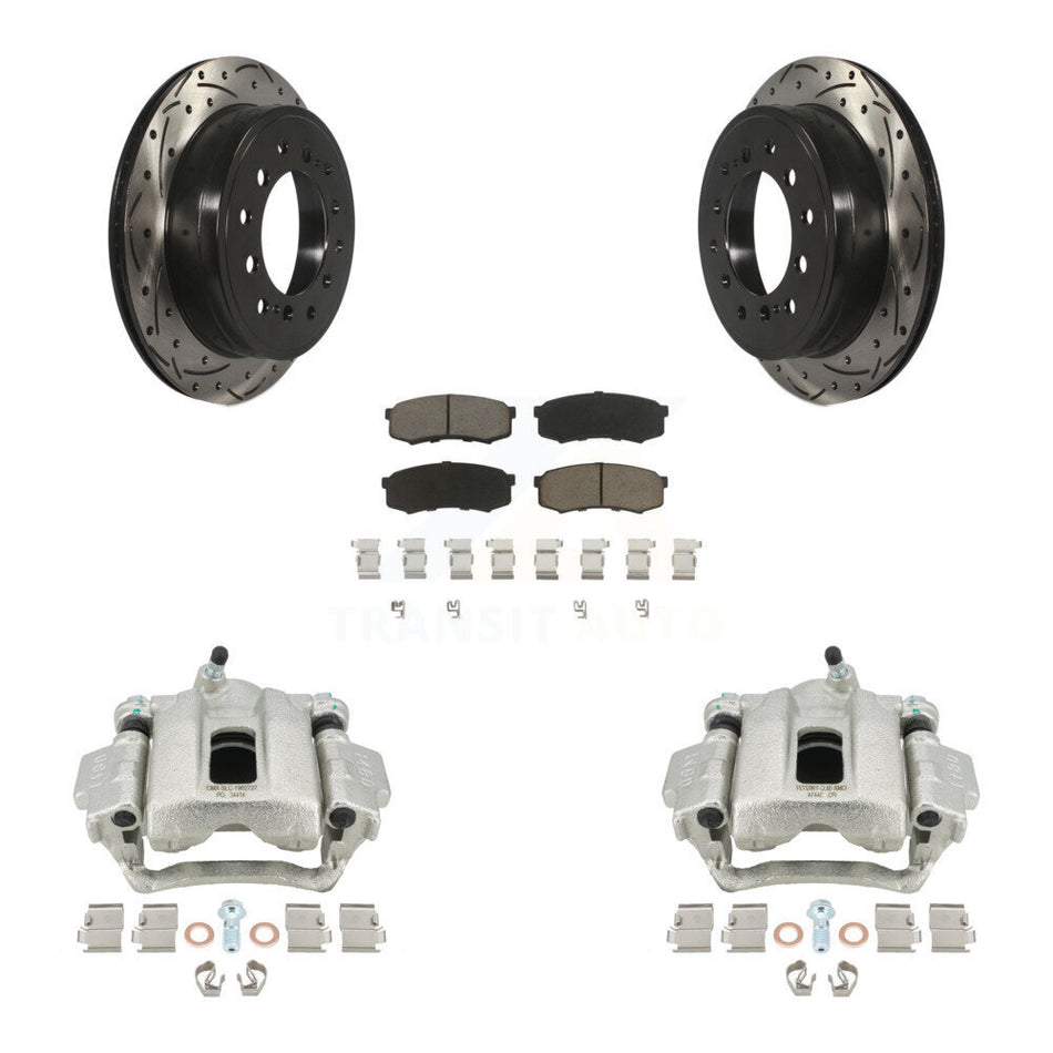 Rear Disc Brake Coated Caliper Drilled Slotted Rotors And Ceramic Pads Kit For 2010-2014 Toyota FJ Cruiser KCD-100476C