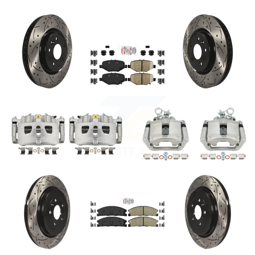 Front Rear Brake Caliper Drilled Slot Rotor Ameribrakes Pad Kit (10Pc) For Ford Explorer KCD-100476N