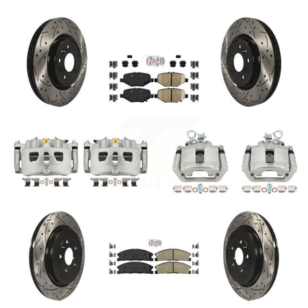 Front Rear Brake Caliper Drilled Slot Rotor Ameribrakes Pad Kit (10Pc) For Ford Explorer KCD-100476N