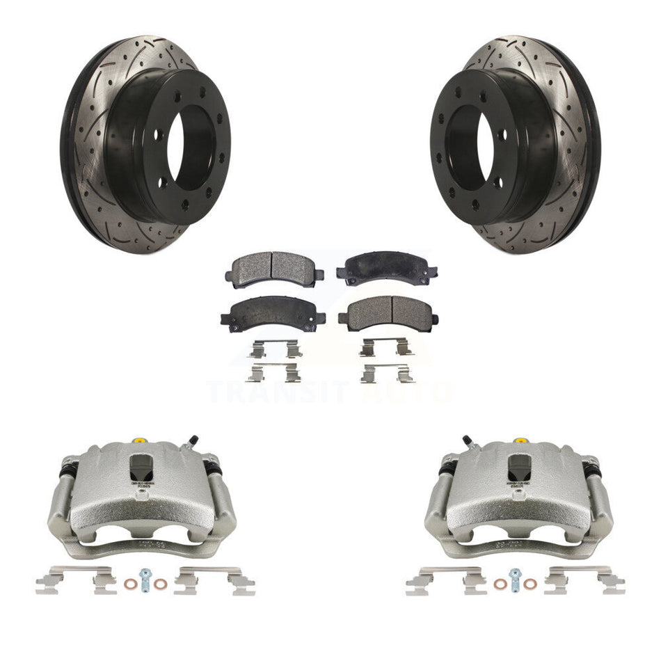Rear Disc Brake Coated Caliper Drilled Slotted Rotors And Semi-Metallic Pads Kit For Chevrolet Express 3500 2500 GMC Savana KCD-100476P