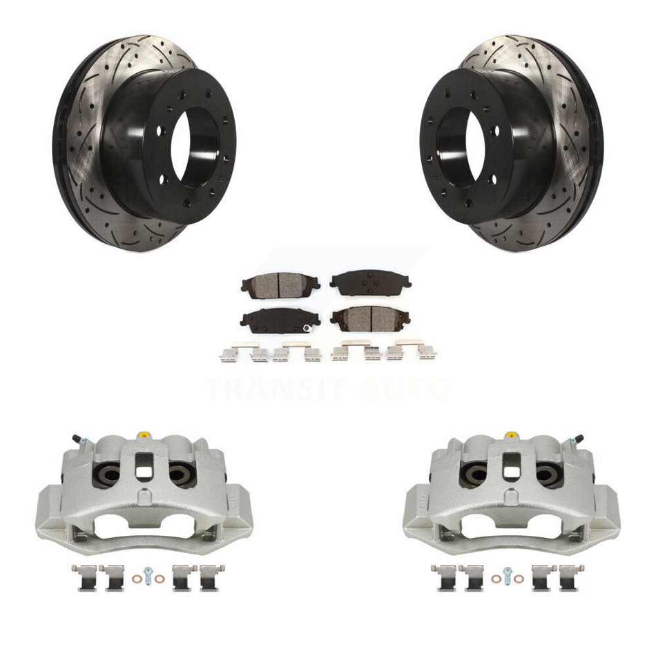 Rear Brake Coat Caliper Drill Slot Rotor Semi-Metallic Pad Kit For Chevrolet Suburban HD KCD-100476S