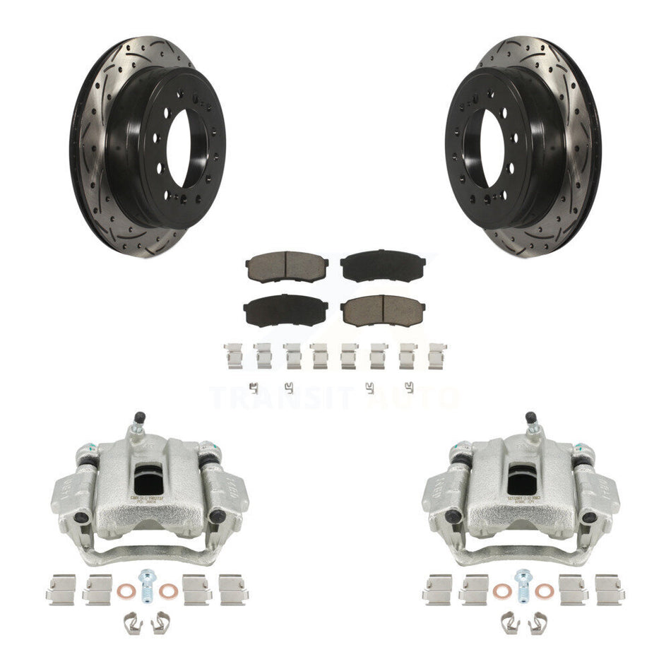 Rear Disc Brake Coated Caliper Drilled Slotted Rotors And Ceramic Pads Kit For Toyota 4Runner Lexus GX460 KCD-100477C