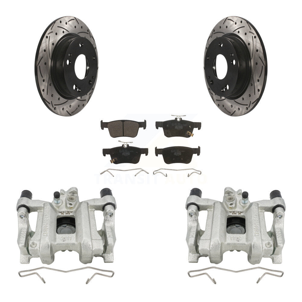 Rear Disc Brake Coated Caliper Drilled Slotted Rotor And Ceramic Pad Kit For Honda Civic KCD-100477T