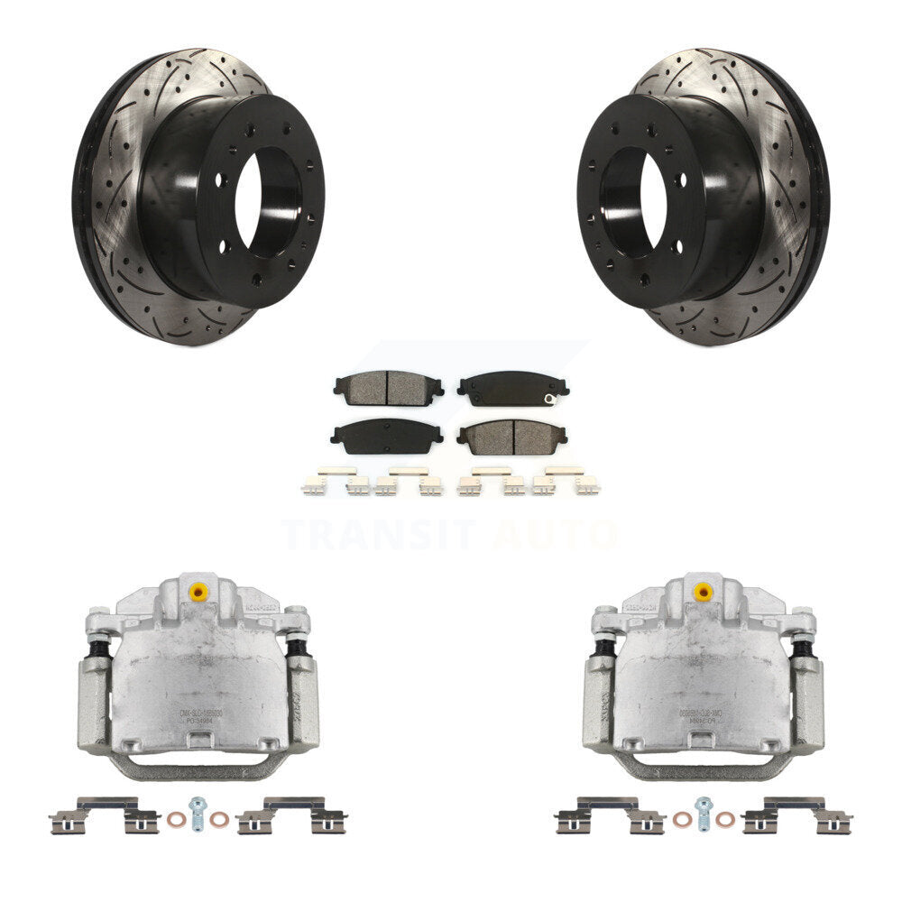 Rear Brake Caliper Drilled Slot Rotor Semi-Metallic Pad Kit For Chevrolet Silverado 1500 KCD-100478S