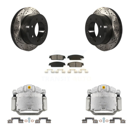 Rear Brake Caliper Drilled Slot Rotor Semi-Metallic Pad Kit For Chevrolet Silverado 1500 KCD-100478S
