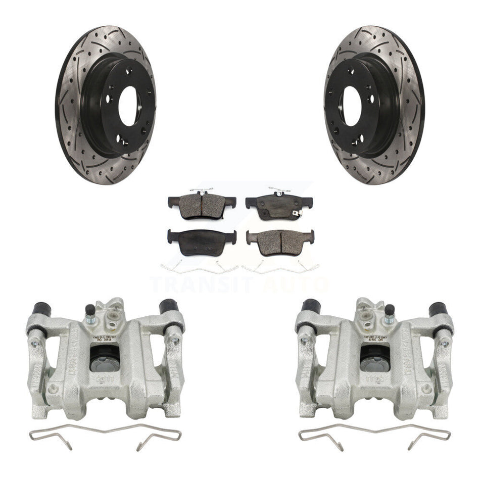 Rear Disc Brake Coated Caliper Drill Slot Rotors Ceramic Pad Kit For Honda Civic Insight KCD-100478T