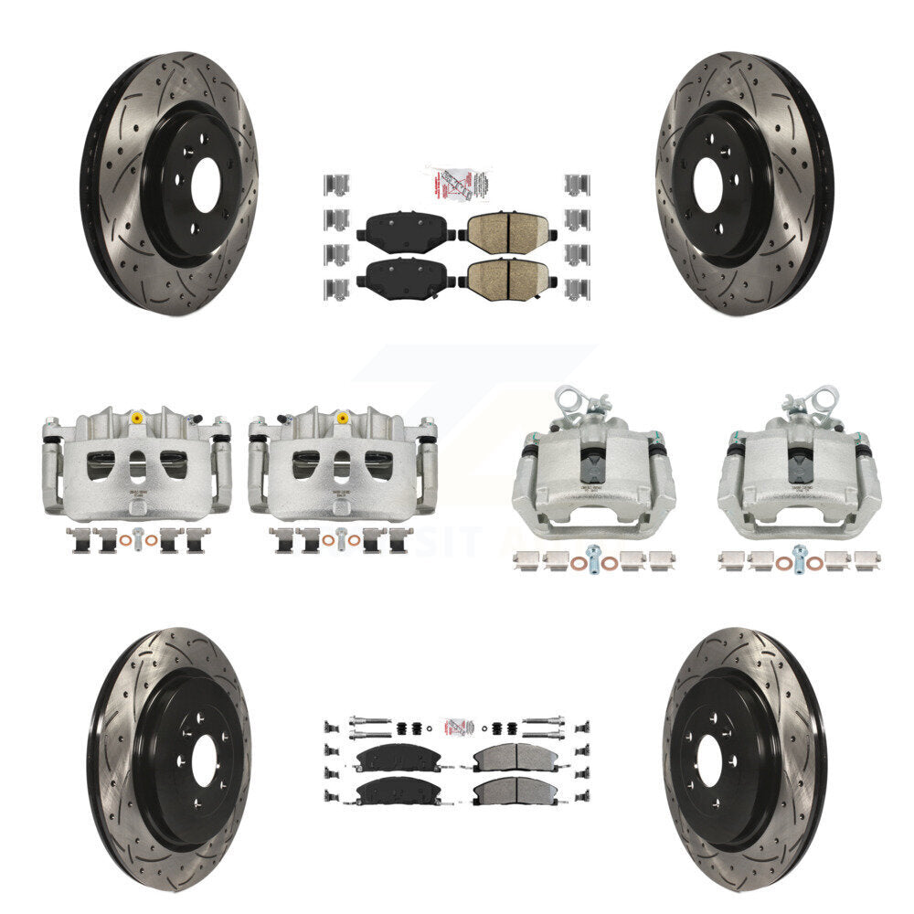 Front Rear Brake Caliper Drilled Slot Rotor Ameribrakes Pad Kit (10Pc) For Ford Explorer KCD-100479N