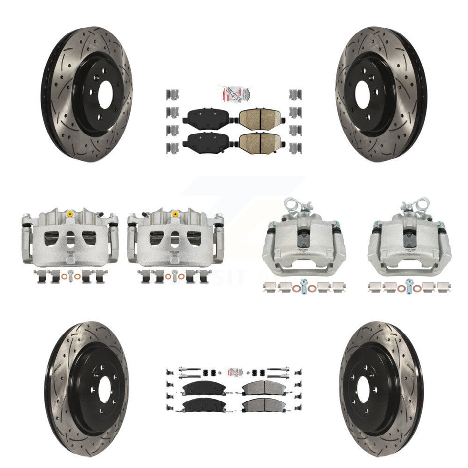Front Rear Brake Caliper Drilled Slot Rotor Ameribrakes Pad Kit (10Pc) For Ford Explorer KCD-100479N