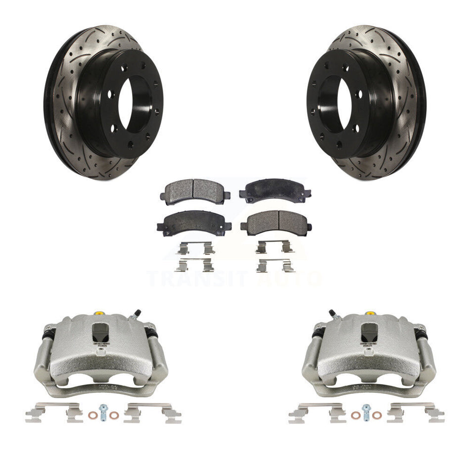 Rear Disc Brake Coated Caliper Drilled Slotted Rotors And Ceramic Pads Kit For Chevrolet Express 3500 2500 GMC Savana KCD-100479T