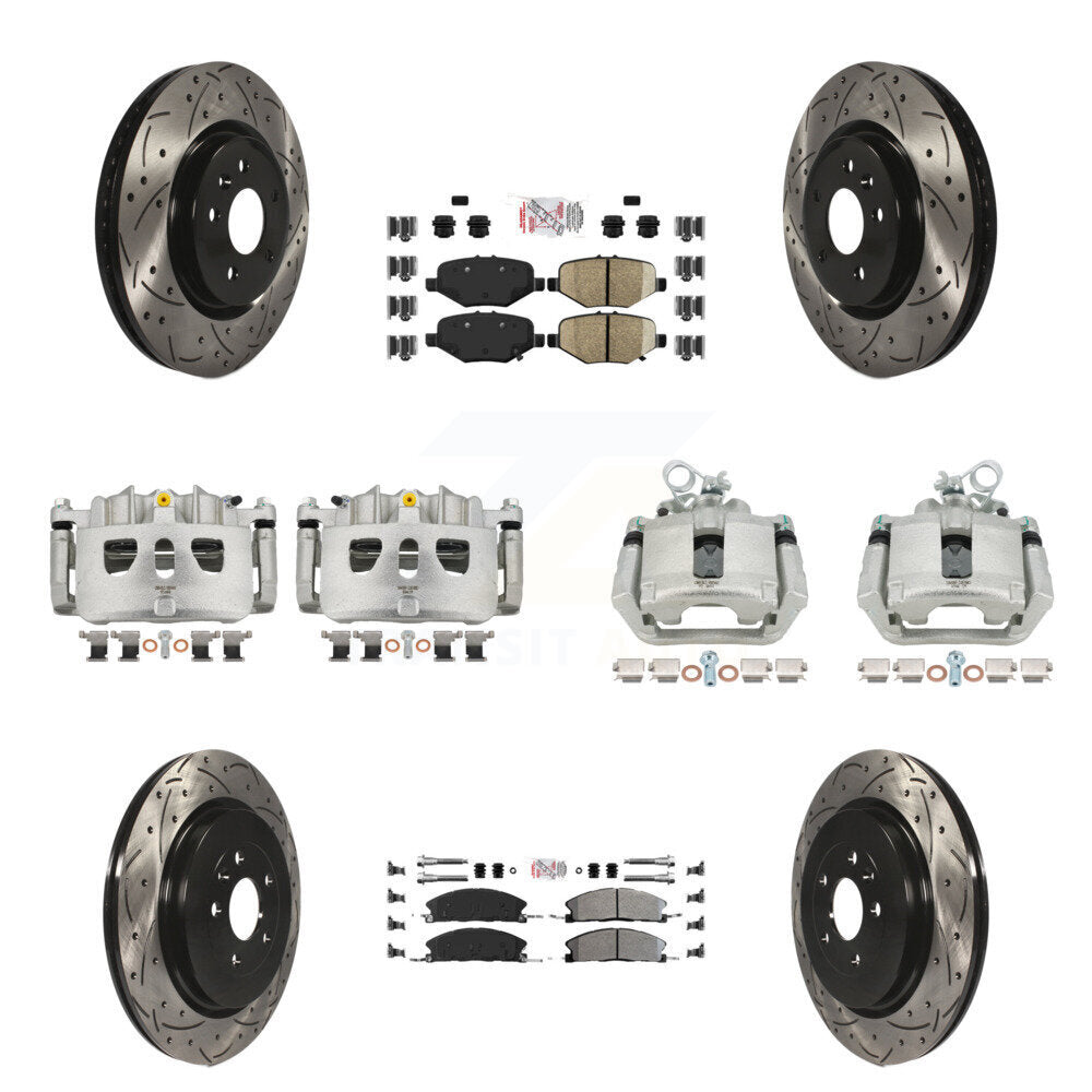 Front Rear Brake Caliper Drill Slot Rotor Semi-Metallic Pad Kit (10Pc) For Ford Explorer KCD-100480N
