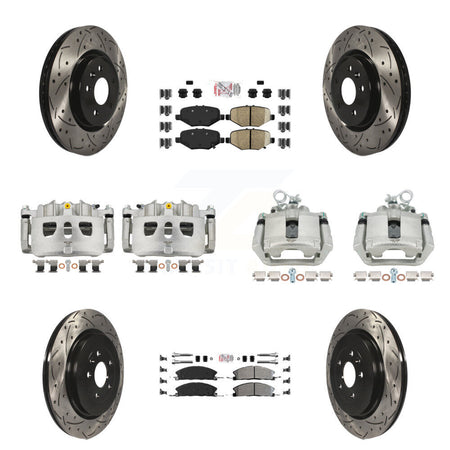 Front Rear Brake Caliper Drill Slot Rotor Semi-Metallic Pad Kit (10Pc) For Ford Explorer KCD-100480N
