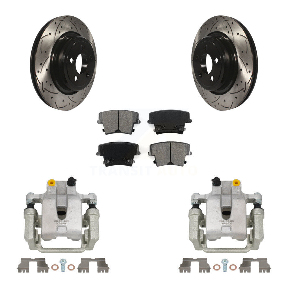 Rear Disc Brake Coated Caliper Drill Slot Rotors Semi-Metallic Pad Kit For Dodge Charger KCD-100480S