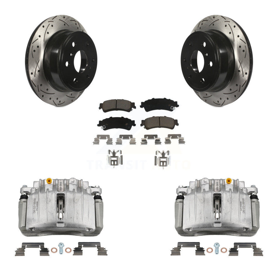 Rear Brake Coated Caliper Drilled Slot Rotor Ceramic Pad Kit For GMC Sierra 1500 Classic KCD-100481C