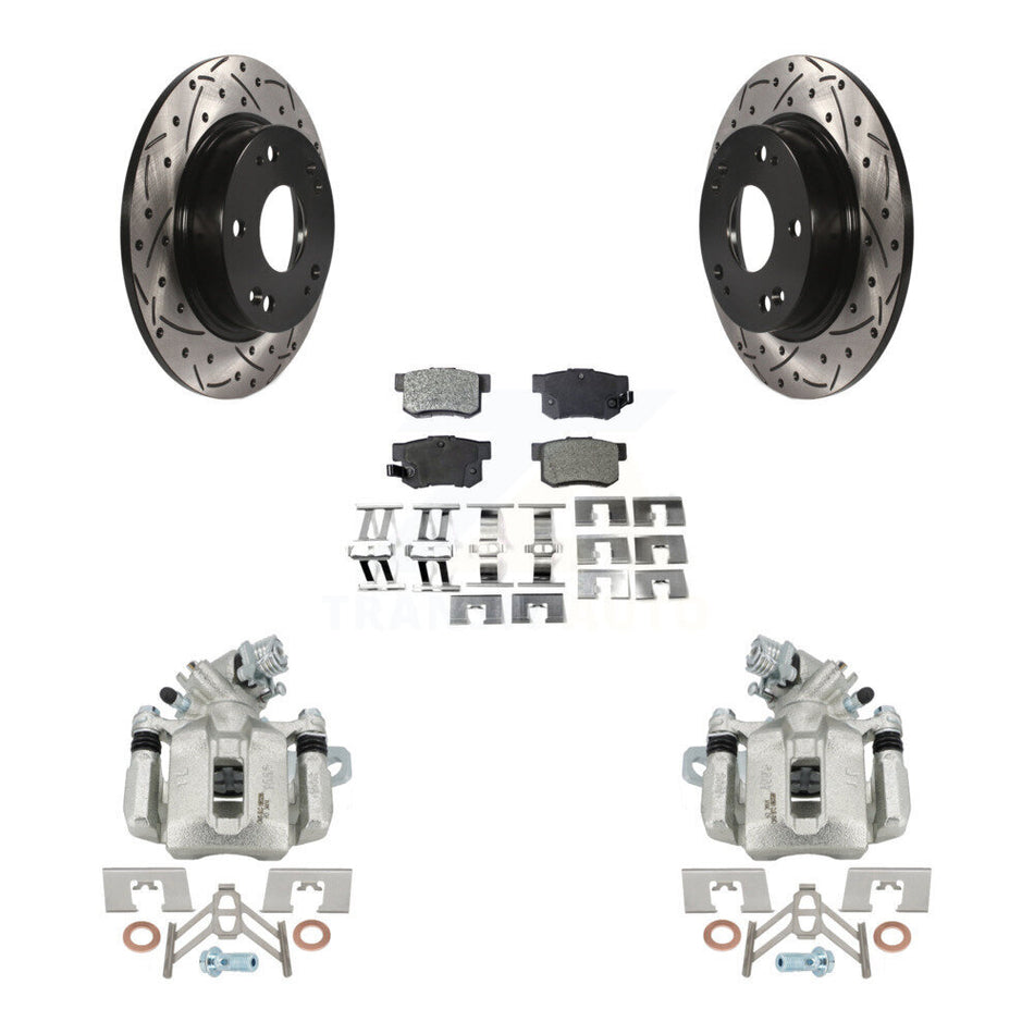Rear Brake Caliper Drill Slot Rotors Semi-Metallic Pad Kit For Honda Civic Acura CSX ILX KCD-100481P