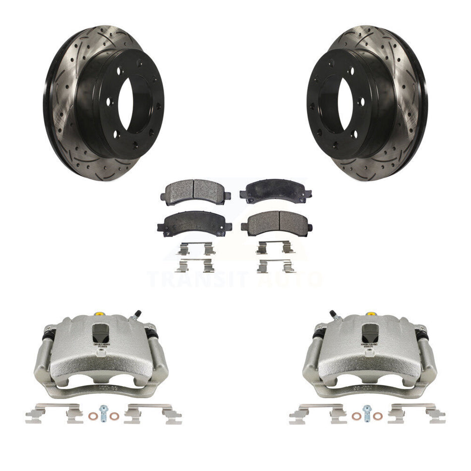 Rear Disc Brake Coated Caliper Drilled Slotted Rotors And Ceramic Pads Kit For Chevrolet Express 2500 3500 GMC Savana KCD-100481T