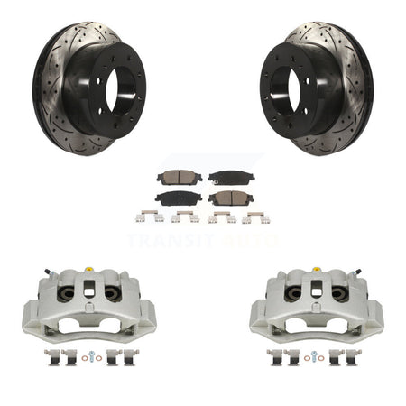Rear Brake Caliper Drill Slot Rotors Ceramic Pad Kit For 2017-2019 Chevrolet Suburban HD KCD-100483C