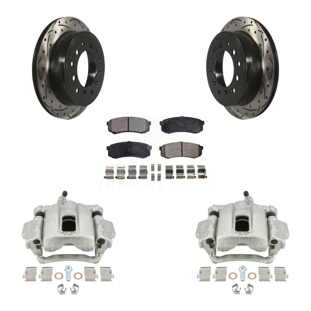 Rear Disc Brake Coated Caliper Drilled Slotted Rotors And Semi-Metallic Pads Kit For 2010-2014 Toyota FJ Cruiser KCD-100483P by Transit Auto