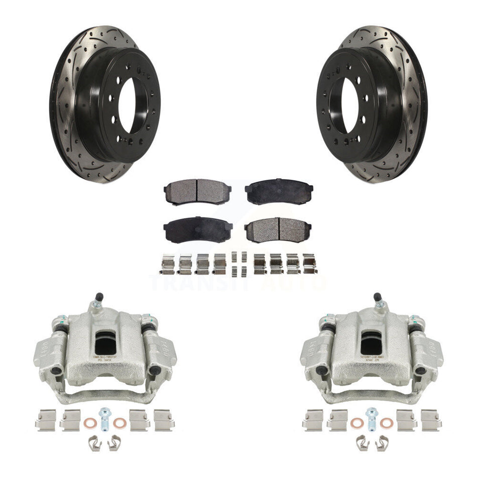 Rear Disc Brake Coated Caliper Drilled Slotted Rotors And Semi-Metallic Pads Kit For 2010-2014 Toyota FJ Cruiser KCD-100483P