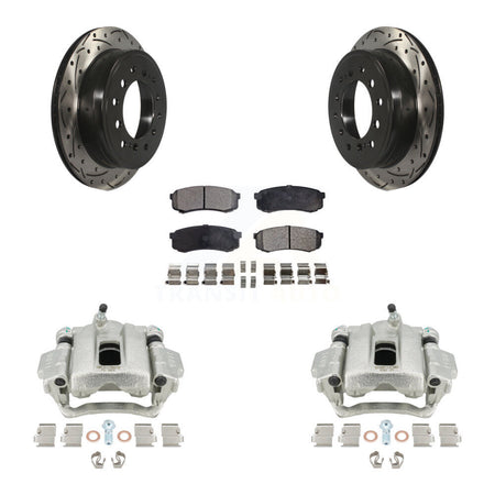 Rear Disc Brake Coated Caliper Drilled Slotted Rotors And Semi-Metallic Pads Kit For Toyota 4Runner Lexus GX460 KCD-100484P by Transit Auto