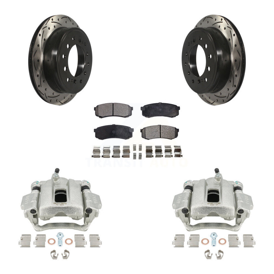 Rear Disc Brake Coated Caliper Drilled Slotted Rotors And Semi-Metallic Pads Kit For Toyota 4Runner Lexus GX460 KCD-100484P