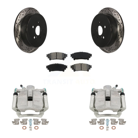 Rear Disc Brake Coated Caliper Drilled Slotted Rotors And Semi-Metallic Pads Kit For Toyota Highlander Sienna Lexus RX350 RX450h KCD-100484S by Transit Auto