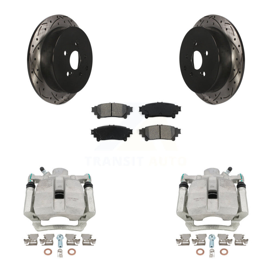 Rear Disc Brake Coated Caliper Drilled Slotted Rotors And Semi-Metallic Pads Kit For Toyota Highlander Sienna Lexus RX350 RX450h KCD-100484S by Transit Auto