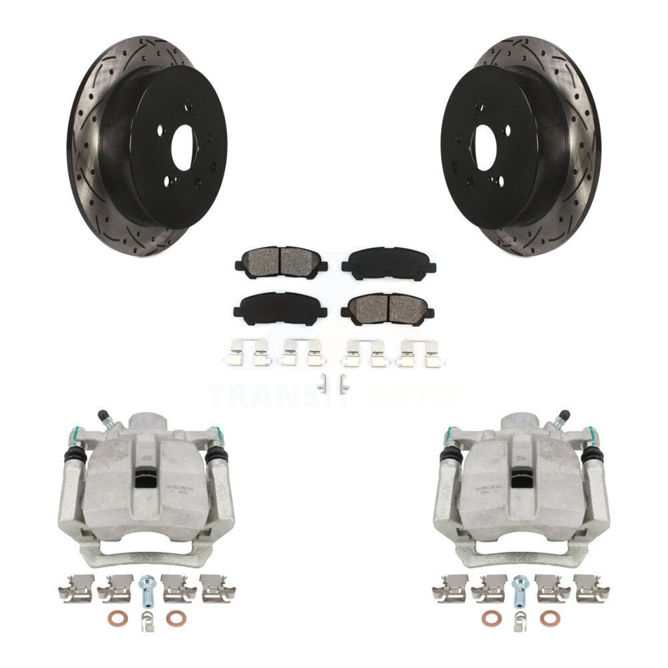 Rear Disc Brake Coated Caliper Drilled Slotted Rotors And Semi-Metallic Pads Kit For 2014 Toyota Highlander Hybrid Limited with FULL HYBRID EV-GAS (FHEV) engine KCD-100485S