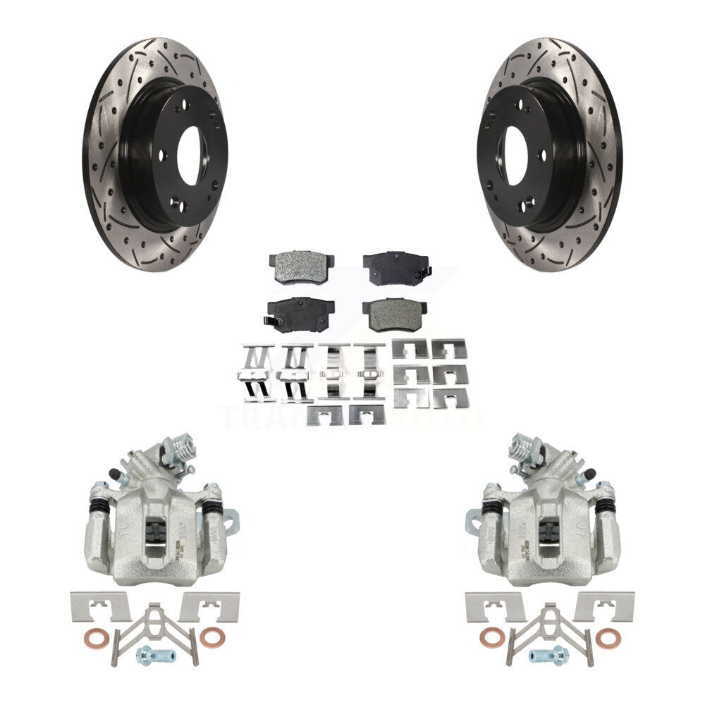 Rear Brake Coated Caliper Drill Slot Rotor Ceramic Pad Kit For Honda Civic Acura CSX ILX KCD-100485T