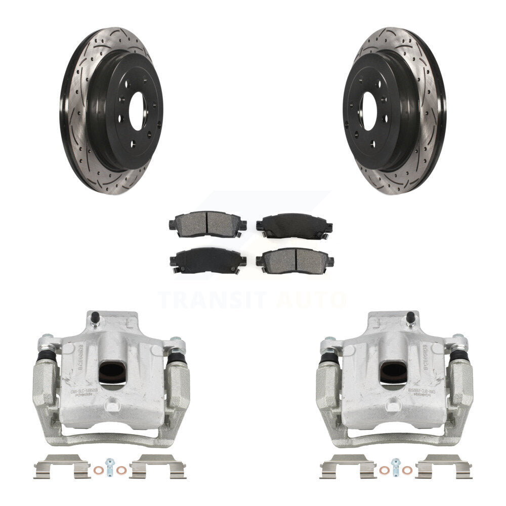 Rear Brake Caliper Drilled Slot Rotor Semi-Metallic Pad Kit For GMC Acadia Buick Enclave KCD-100486S