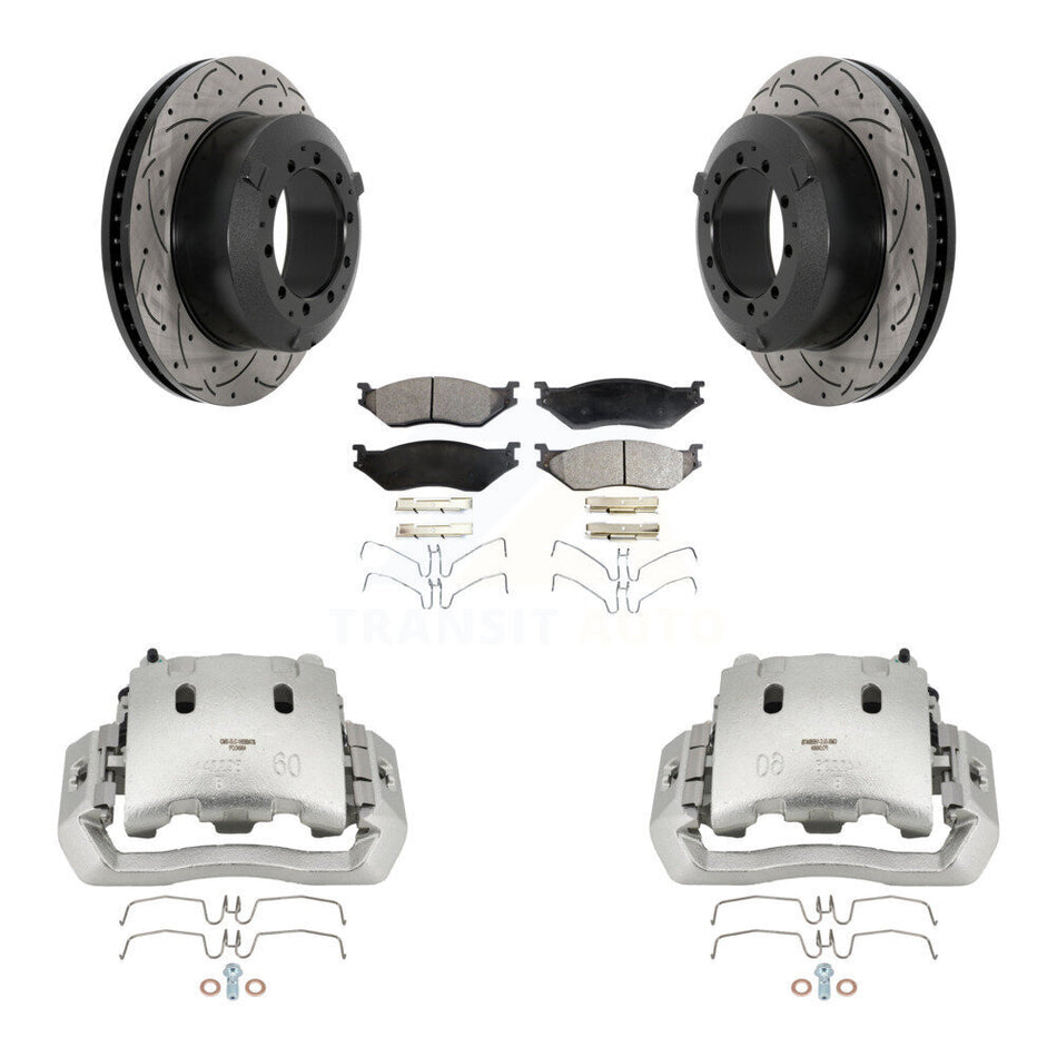 Rear Brake Caliper Drill Slot Rotors Ceramic Pad Kit For Ford F-450 Super Duty F-550 LCF KCD-100486T