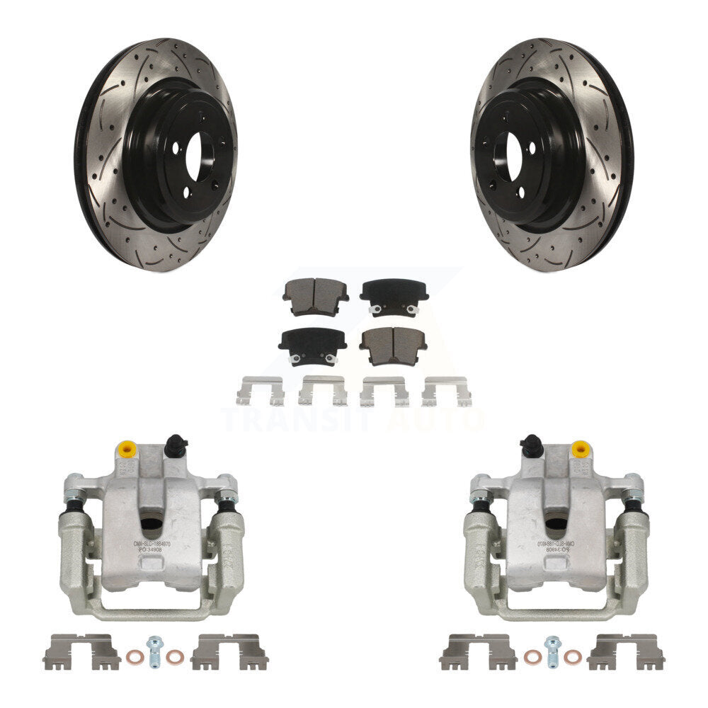 Rear Disc Brake Coated Caliper Drilled Slotted Rotor & Ceramic Pad Kit For Dodge Charger KCD-100487C