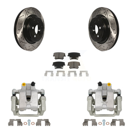 Rear Disc Brake Coated Caliper Drilled Slotted Rotor & Ceramic Pad Kit For Dodge Charger KCD-100487C