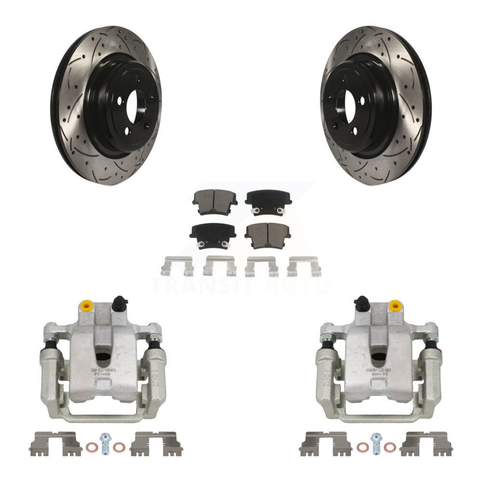 Rear Disc Brake Coated Caliper Drilled Slotted Rotor & Ceramic Pad Kit For Dodge Charger KCD-100487C