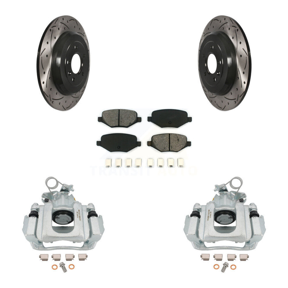 Rear Disc Brake Coated Caliper Drilled Slotted Rotors And Semi-Metallic Pads Kit For Ford Edge Lincoln MKX KCD-100487S