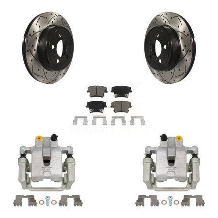 Rear Brake Caliper Drill Slotted Rotor Ceramic Pad Kit For Chrysler 300 Dodge Challenger KCD-100488C