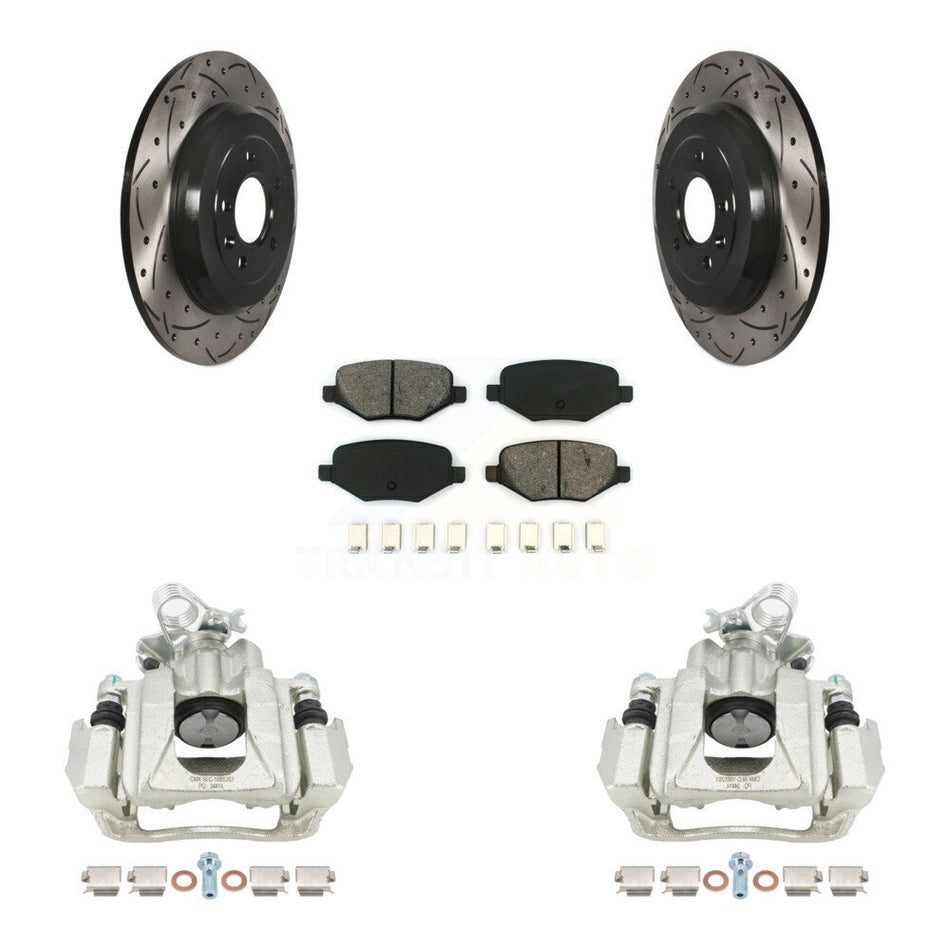 Rear Disc Brake Coated Caliper Drilled Slotted Rotors And Semi-Metallic Pads Kit For Ford Explorer Taurus Flex Lincoln MKT KCD-100488S