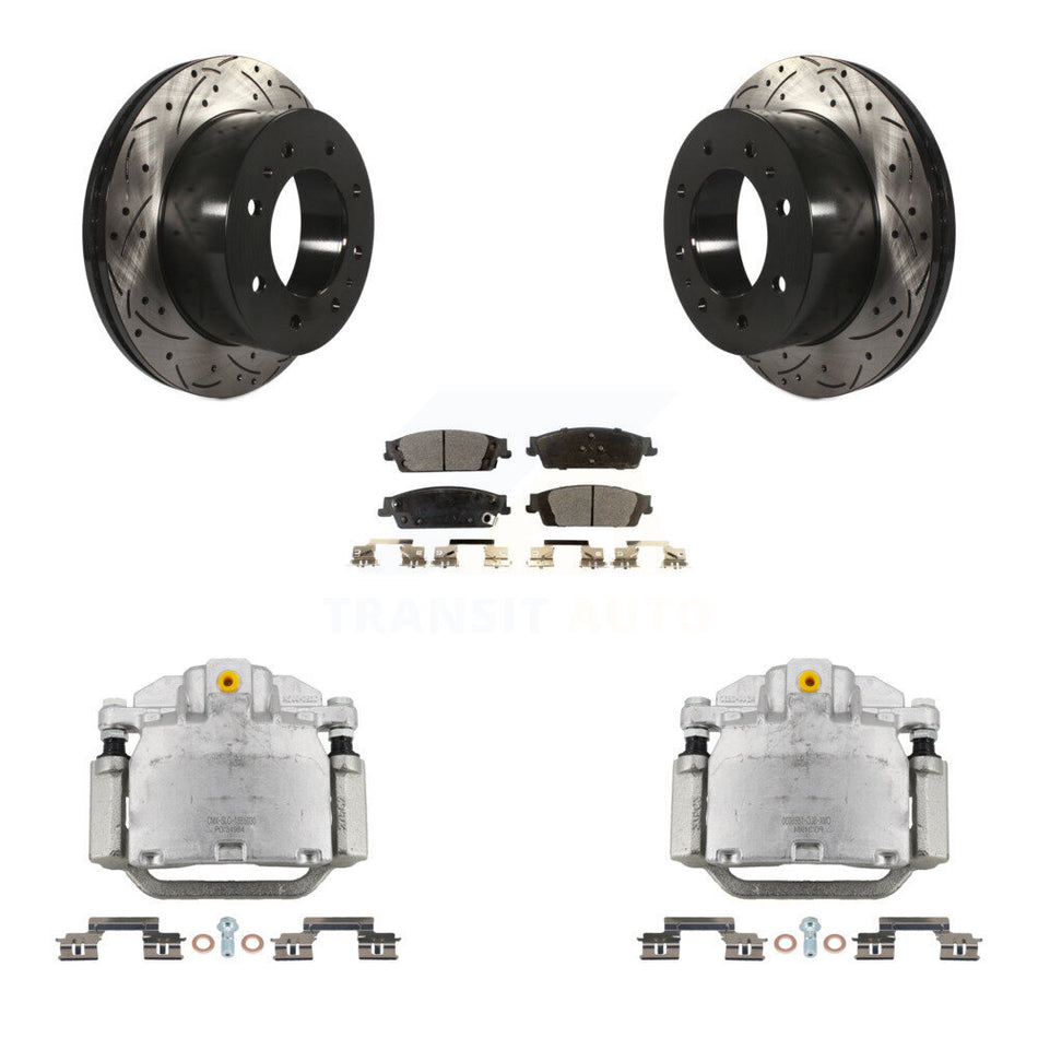 Rear Brake Coated Caliper Drill Slot Rotors Semi-Metallic Pad Kit For Chevrolet Suburban KCD-100489P