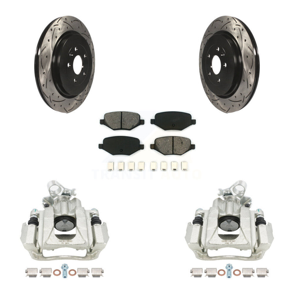 Rear Disc Brake Coated Caliper Drilled Slotted Rotors And Semi-Metallic Pads Kit For Ford Explorer Flex Lincoln MKS KCD-100489S