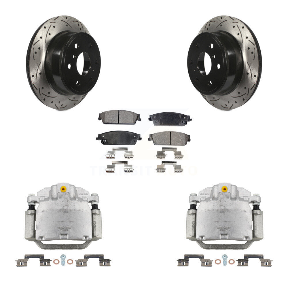 Rear Brake Caliper Drill Slot Rotors Ceramic Pad Kit For Chevrolet GMC Sierra 1500 Tahoe KCD-100489T