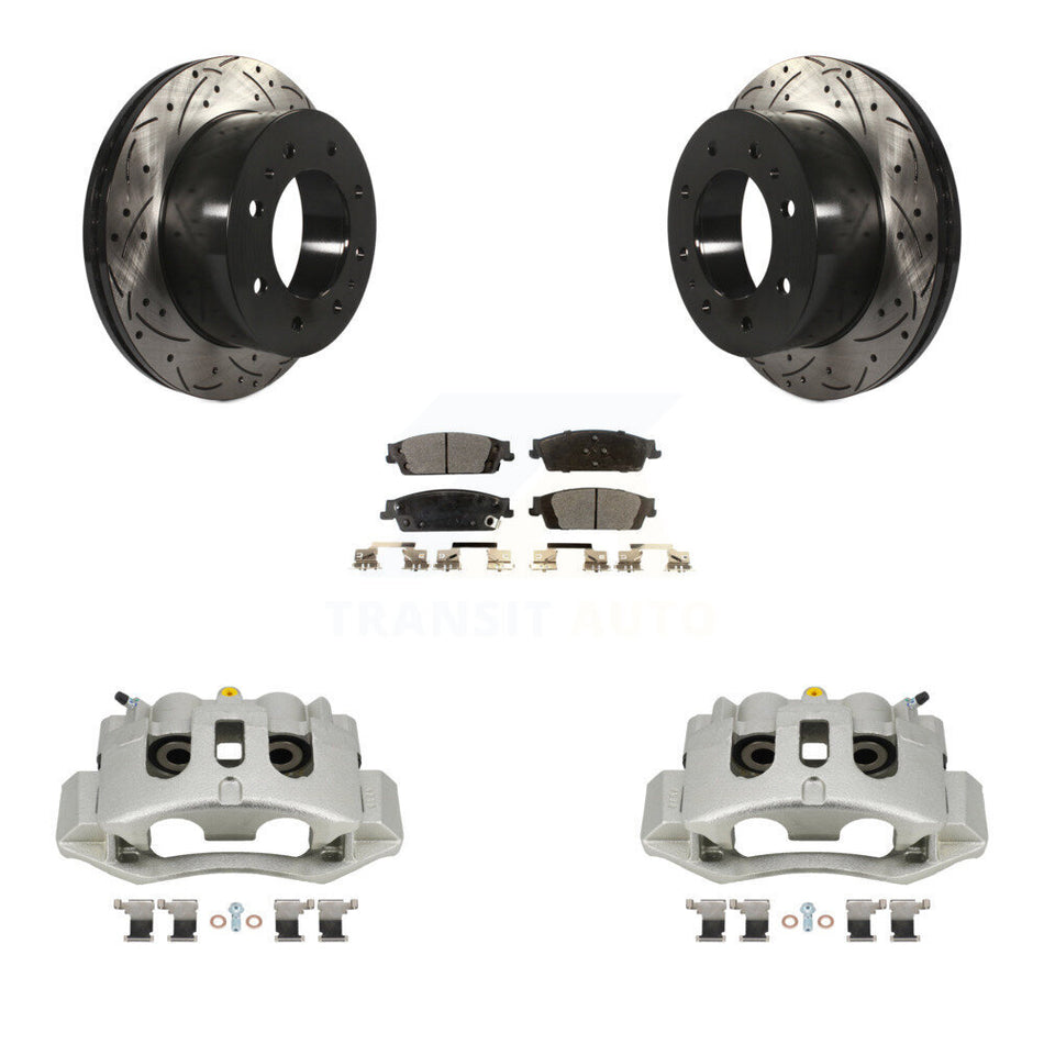 Rear Brake Coat Caliper Drill Slot Rotor Semi-Metallic Pad Kit For Chevrolet Suburban HD KCD-100490P