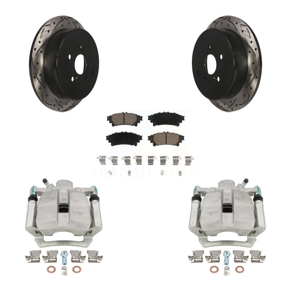 Rear Disc Brake Coated Caliper Drilled Slotted Rotors And Ceramic Pads Kit For Toyota Highlander Sienna Lexus RX350 RX450h KCD-100491C by Transit Auto