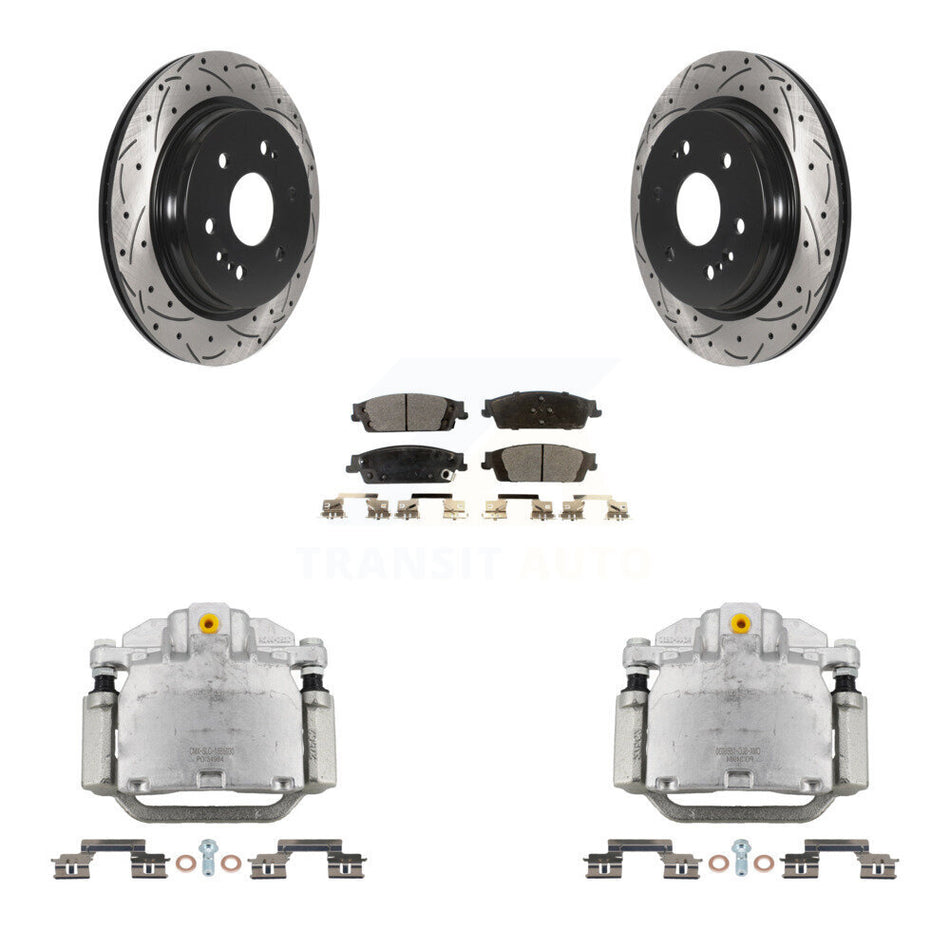 Rear Brake Caliper Drilled Slot Rotor Semi-Metallic Pad Kit For Chevrolet Silverado 1500 KCD-100491P