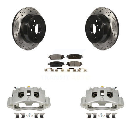 Rear Brake Coated Caliper Drill Slotted Rotors Ceramic Pad Kit For Chevrolet Suburban HD KCD-100491T