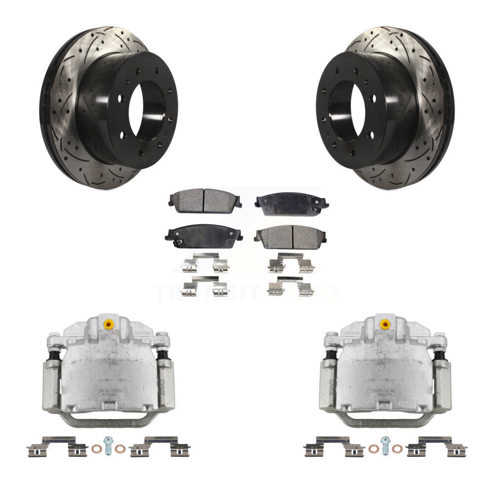 Rear Brake Caliper Drilled Slot Rotor Semi-Metallic Pad Kit For Chevrolet Silverado 1500 KCD-100492P