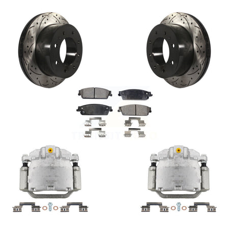 Rear Brake Caliper Drilled Slot Rotor Semi-Metallic Pad Kit For Chevrolet Silverado 1500 KCD-100492P